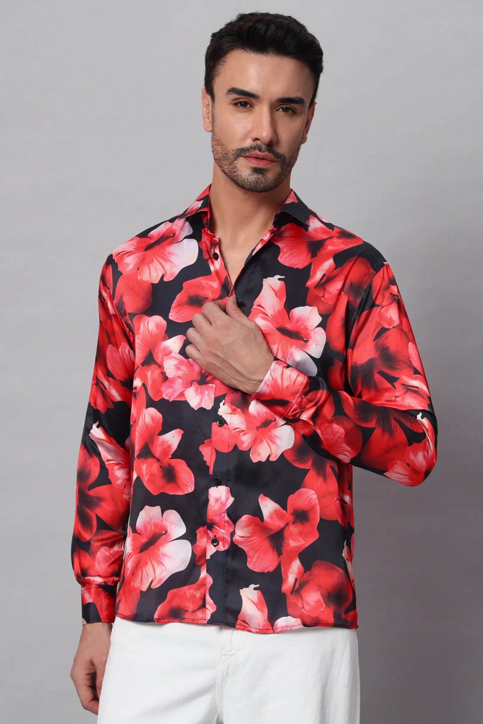 Red & Black Flower Printed Shirt