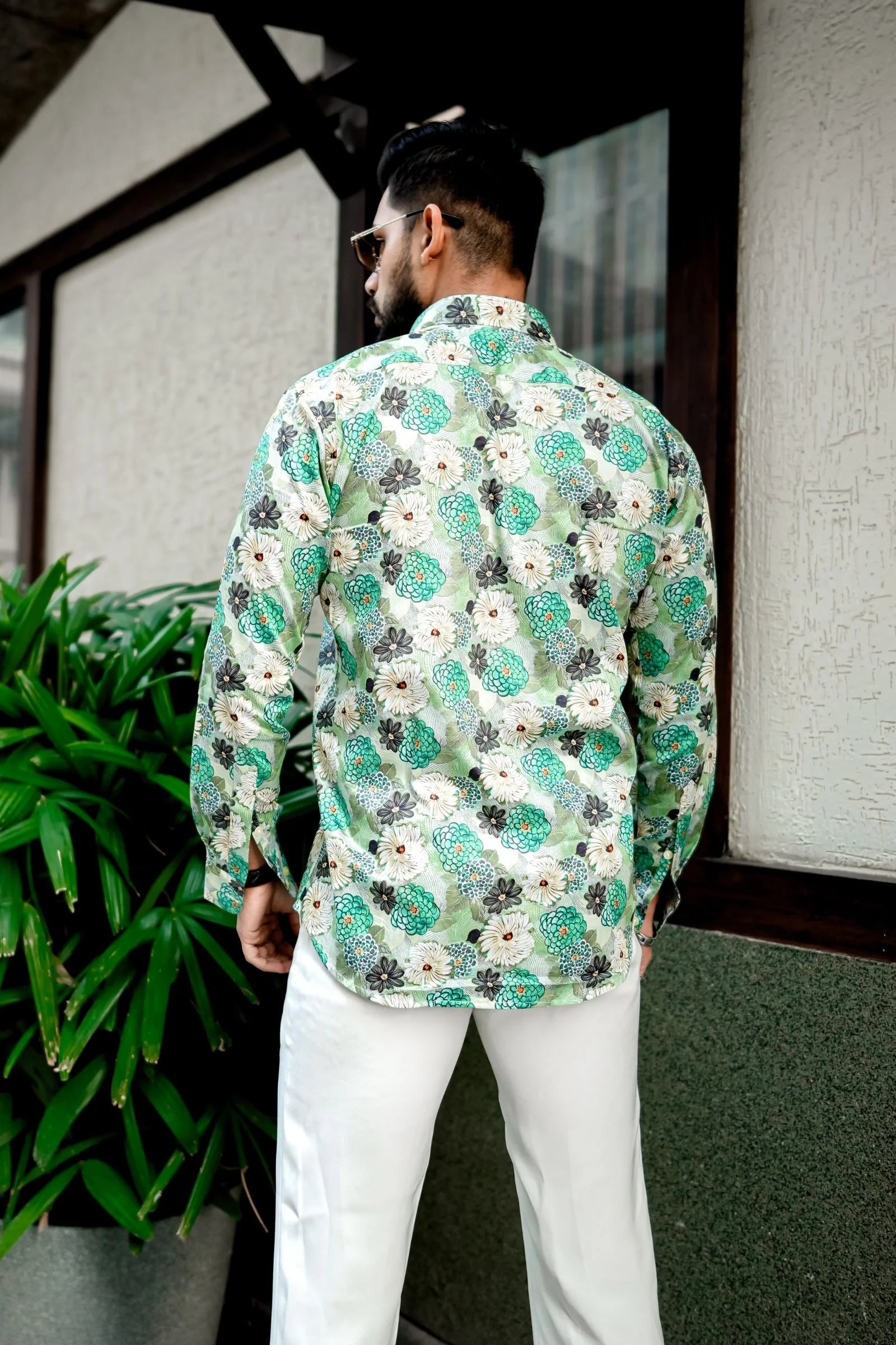 Green Shade Flower Printed Premium Shirt