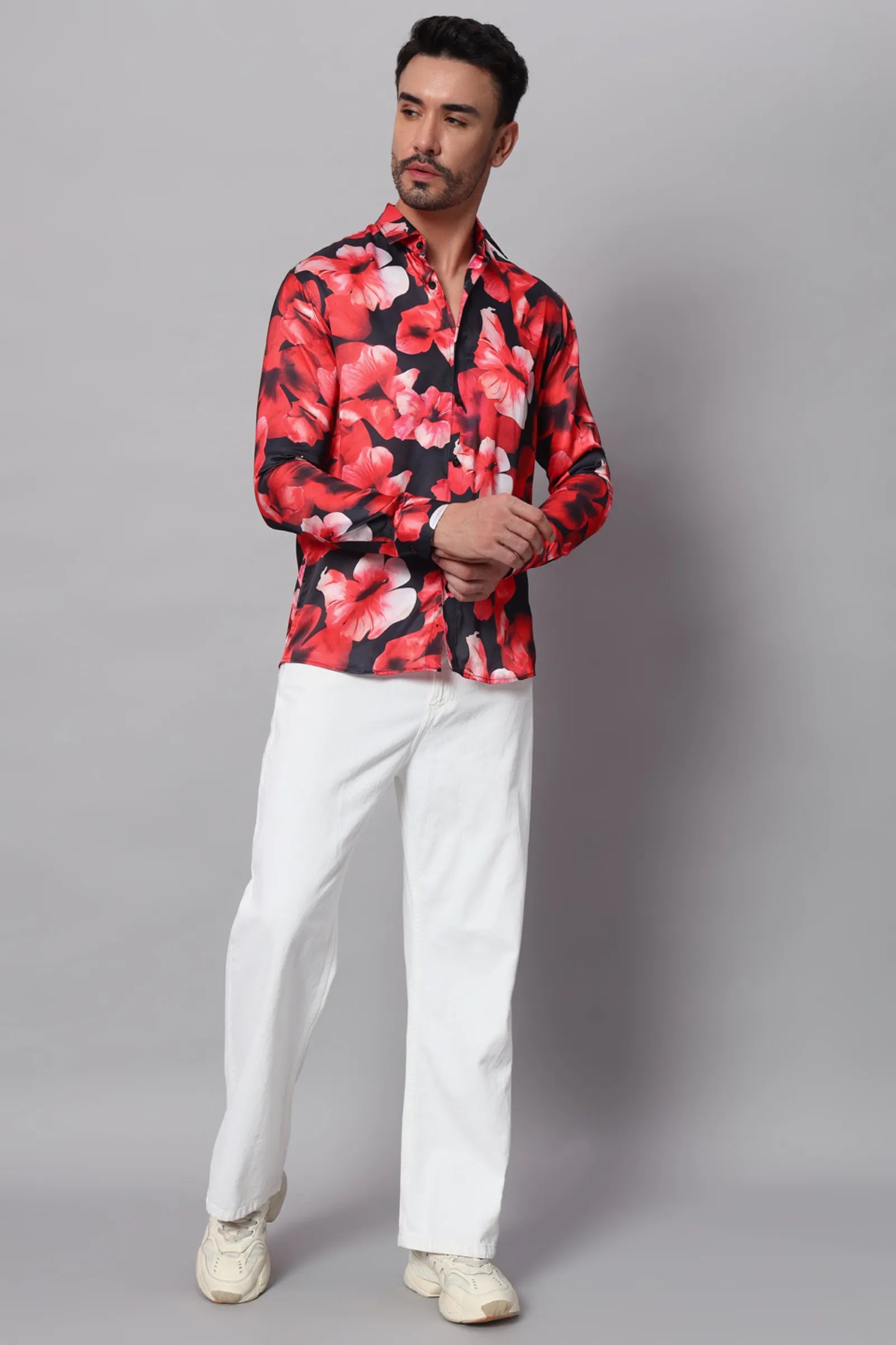 Red & Black Flower Printed Shirt