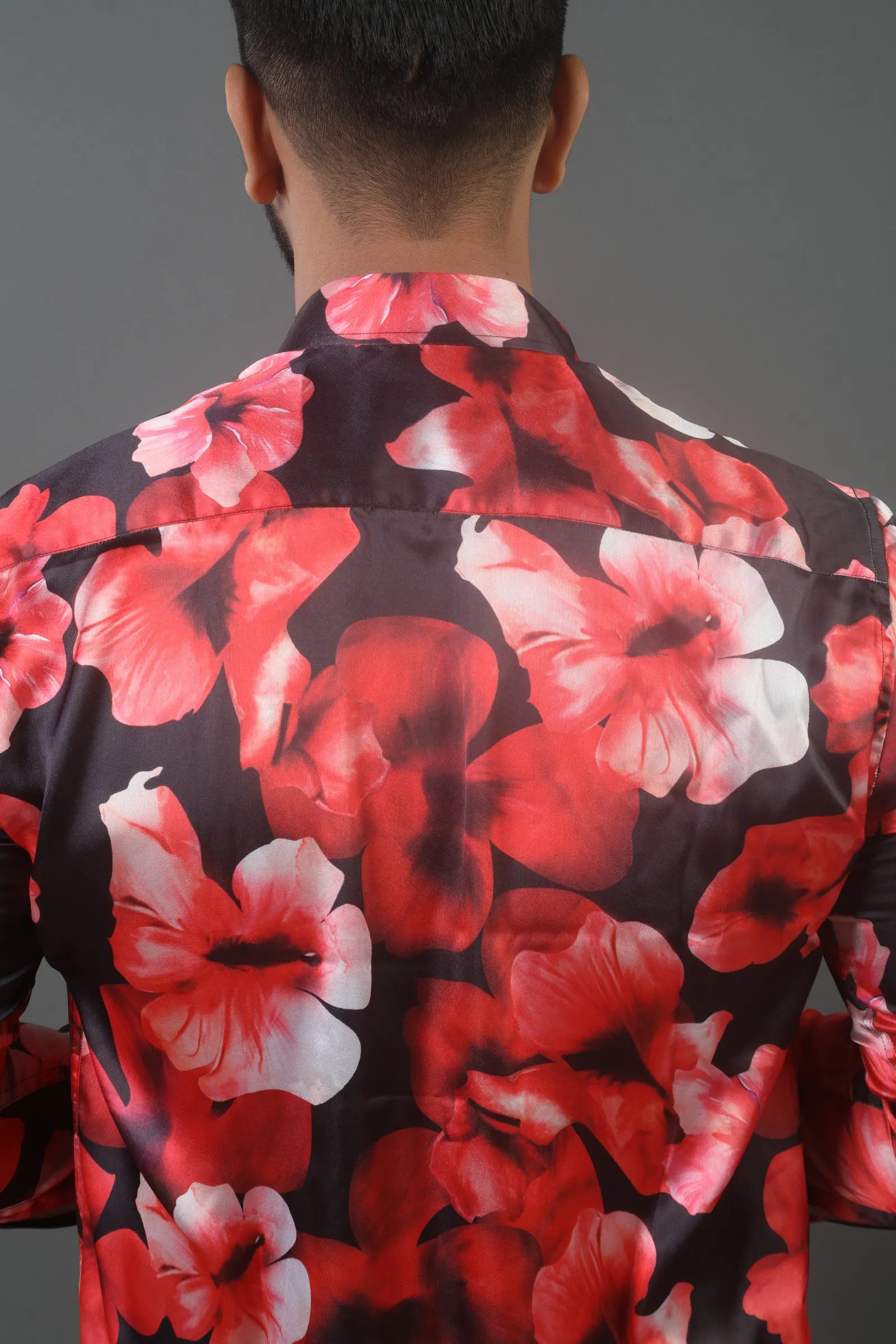 Red & Black Flower Printed Satin Shirt