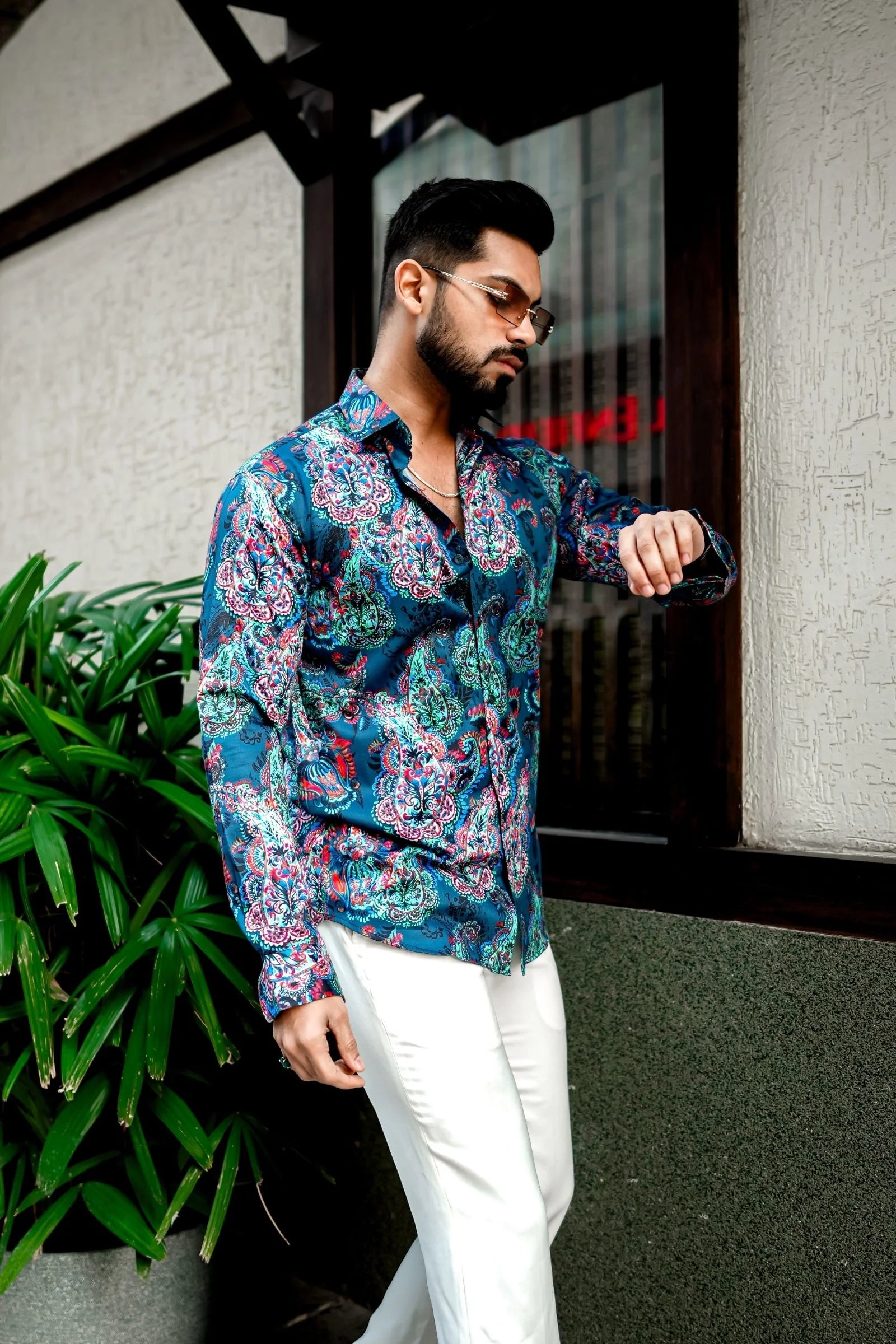 Blue Abstract Paisley Printed Premium Giza Cotton Shirt