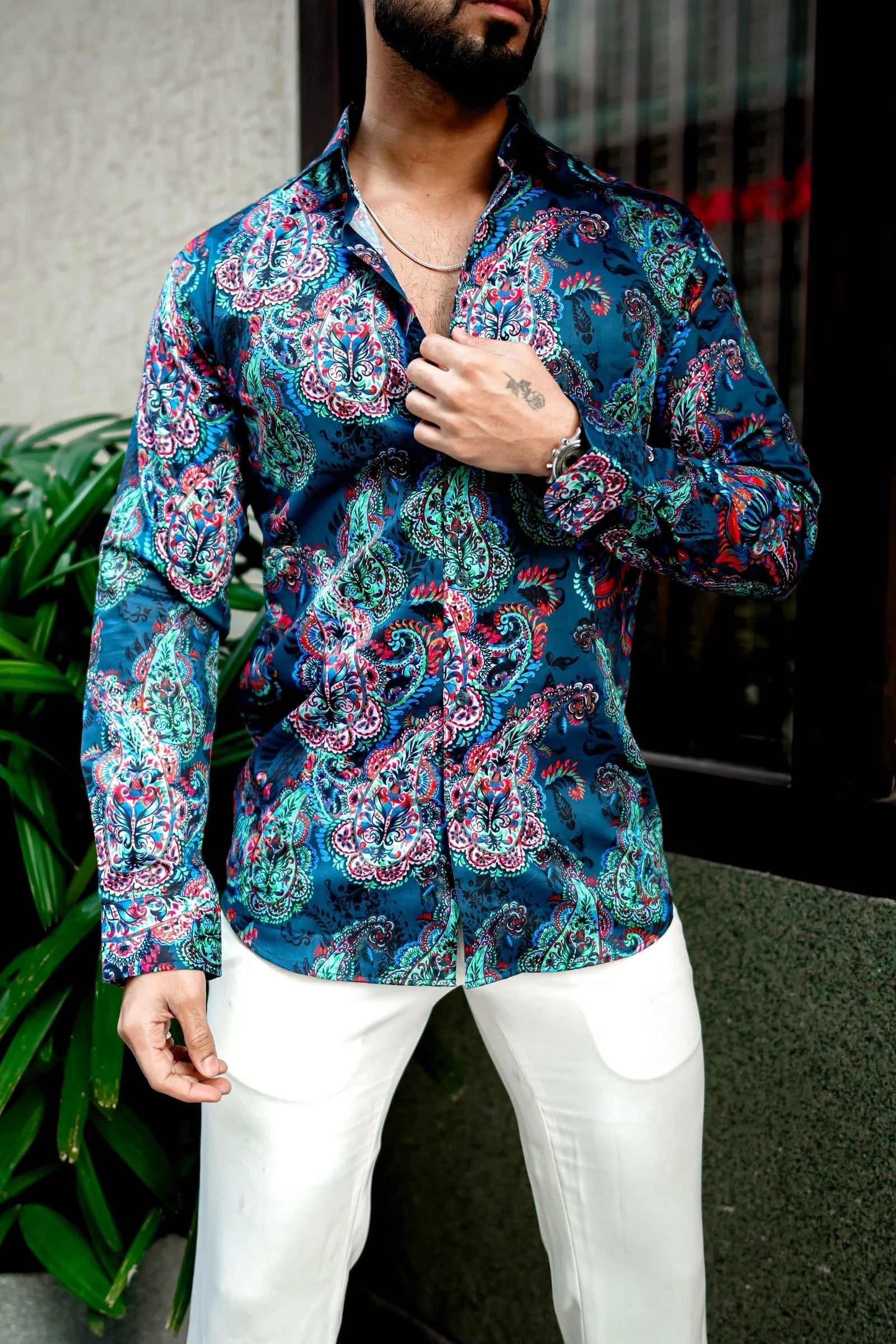 Blue Abstract Paisley Printed Premium Giza Cotton Shirt