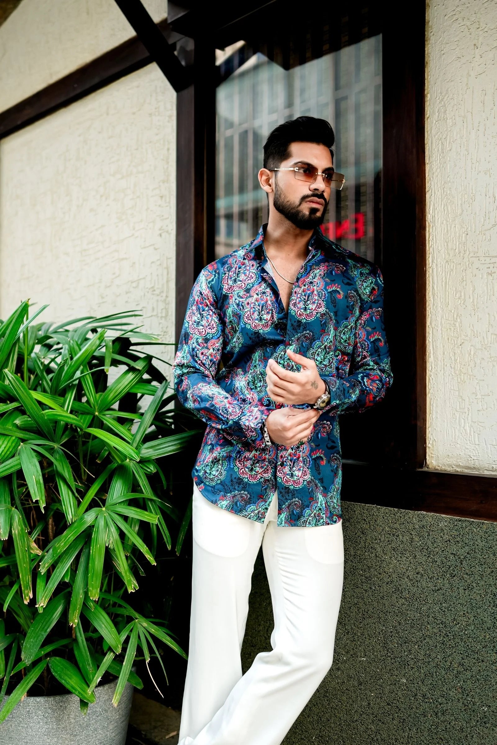 Blue Abstract Paisley Printed Premium Giza Cotton Shirt