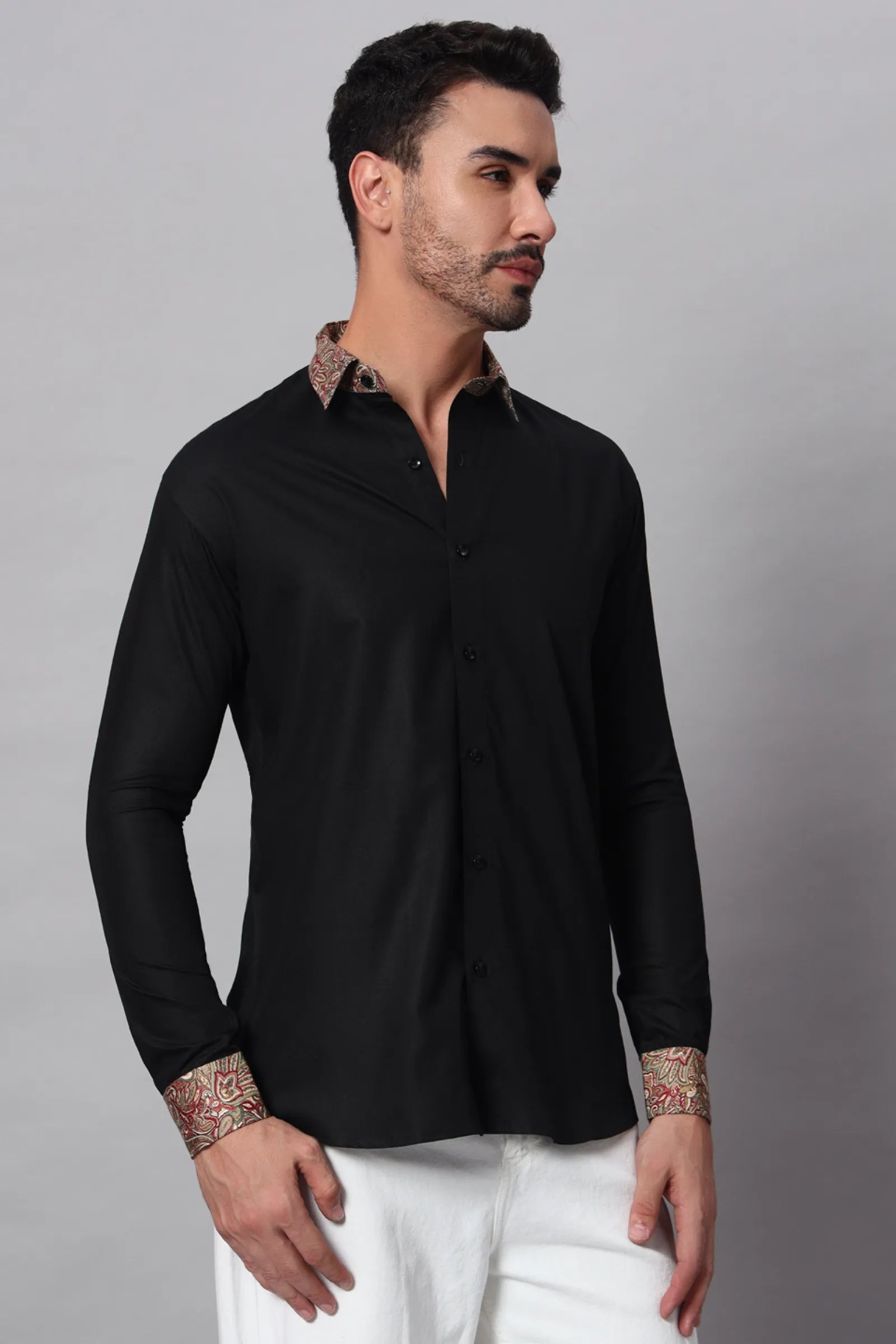 Black Paisley Printed Collor Shirt