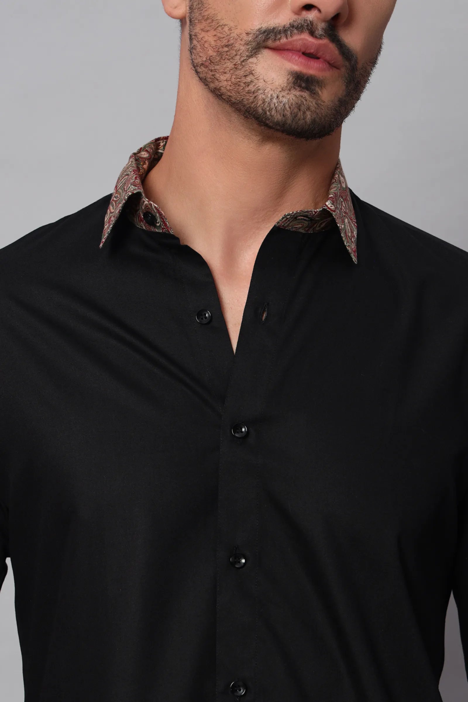 Black Paisley Printed Collor Shirt