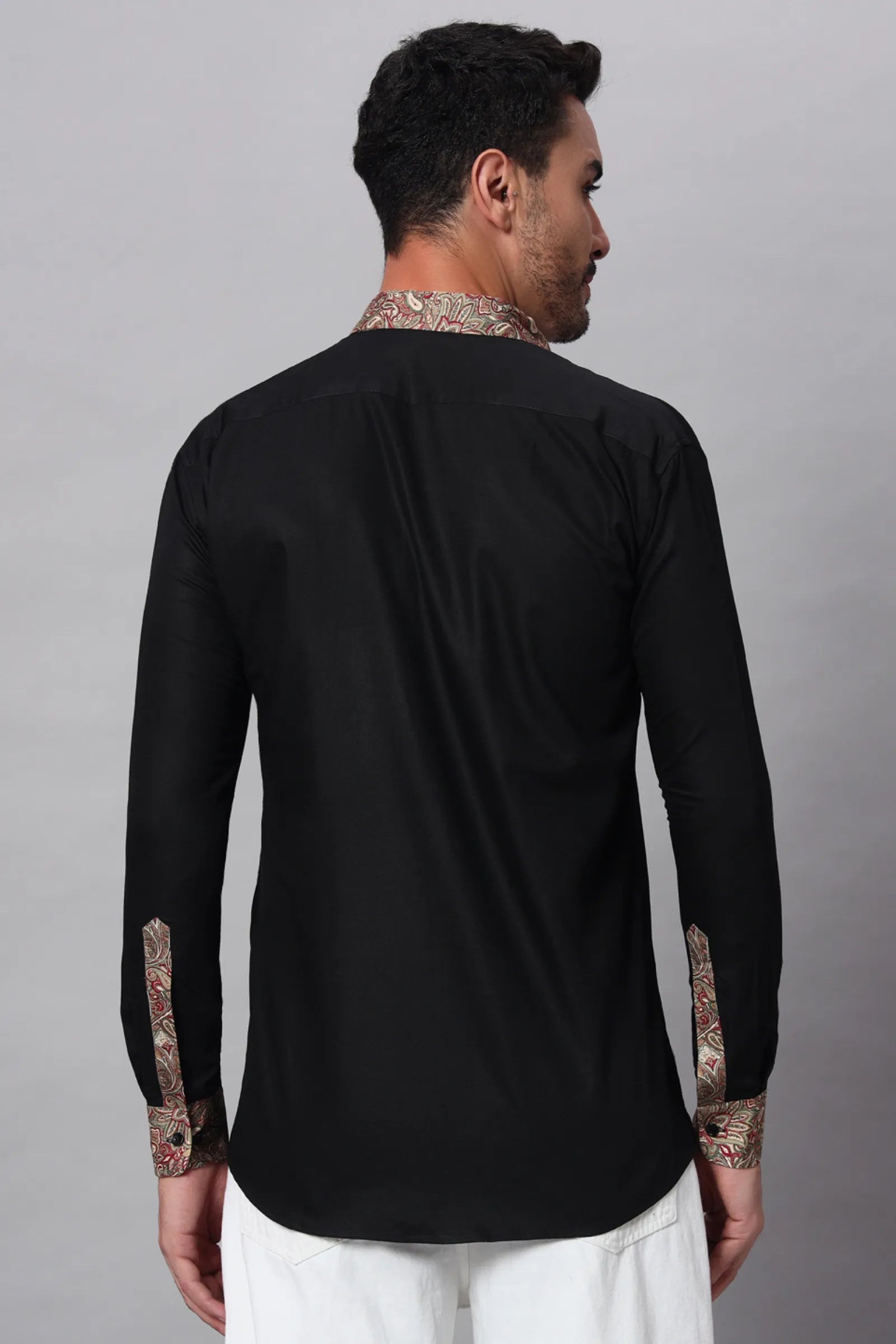 Black Paisley Printed Collor Shirt