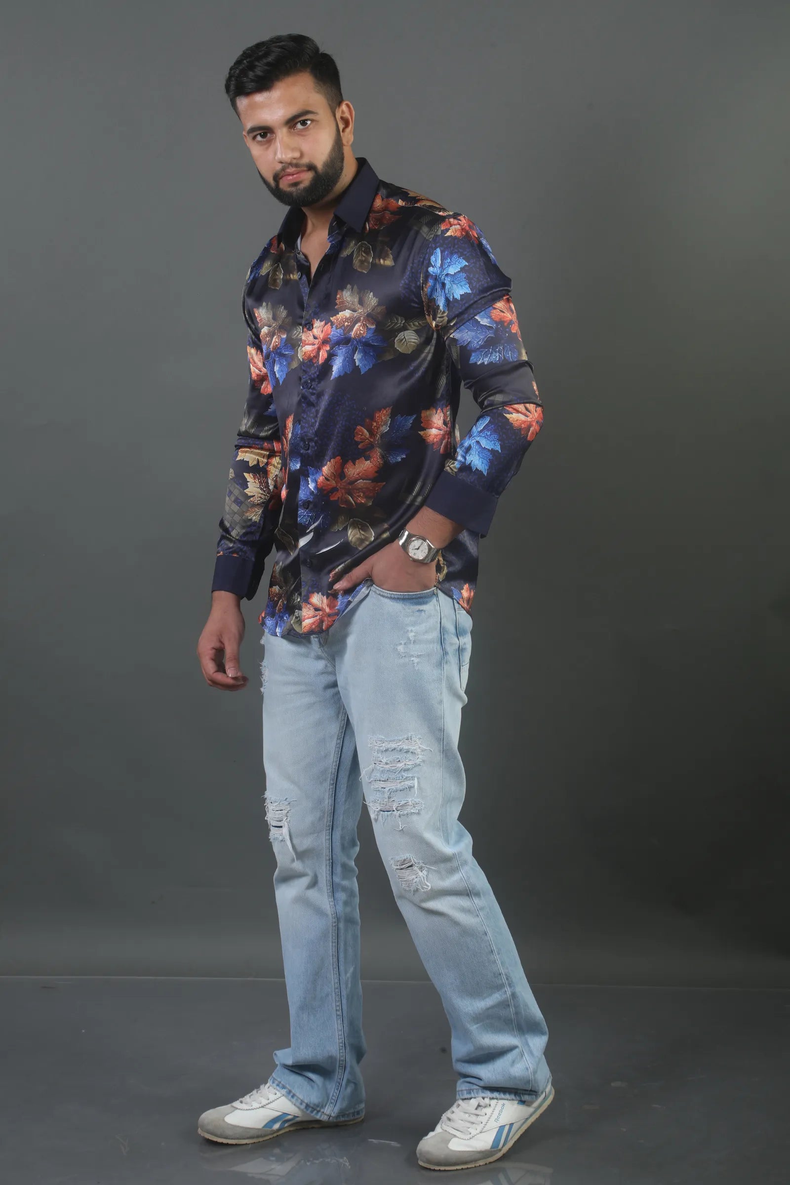 Maple Leaf Printed Satin Shirt