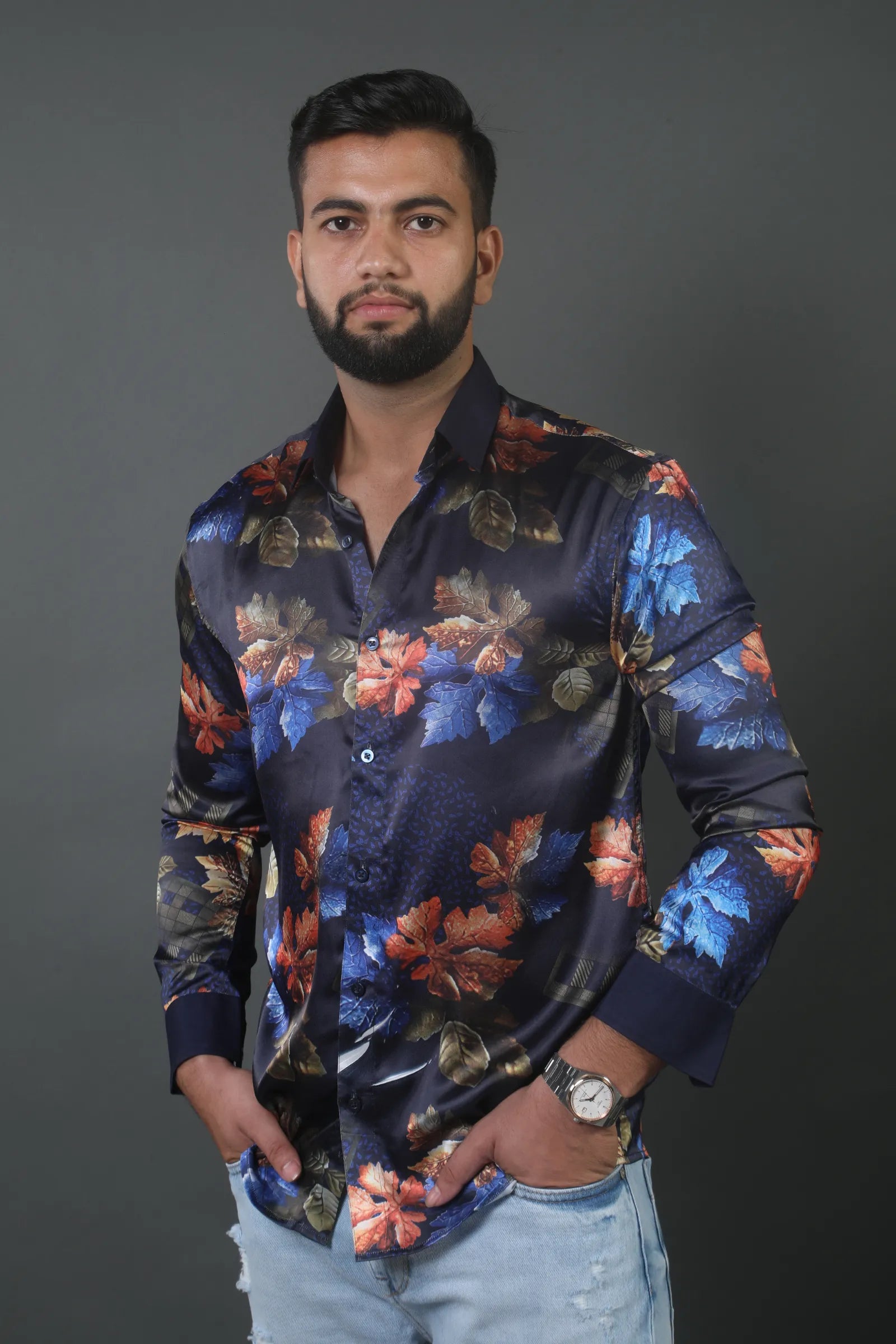 Maple Leaf Printed Satin Shirt