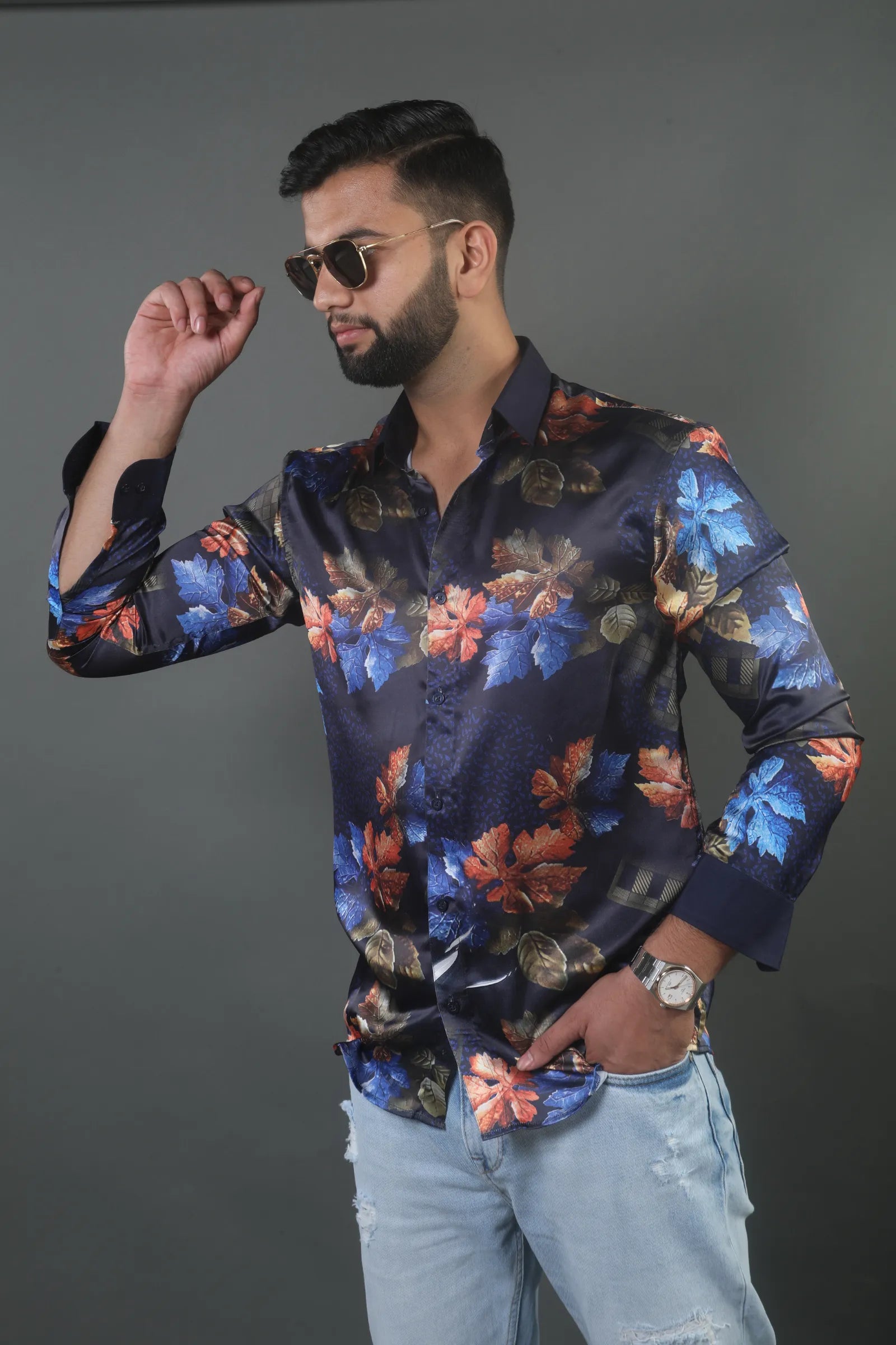 Maple Leaf Printed Satin Shirt