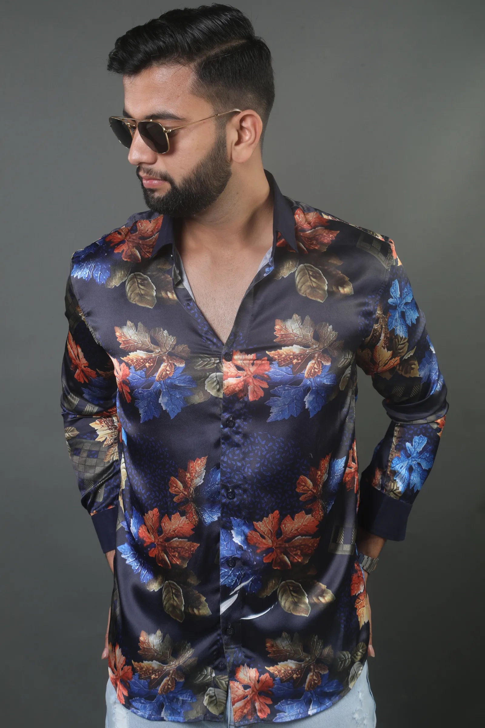 Maple Leaf Printed Satin Shirt