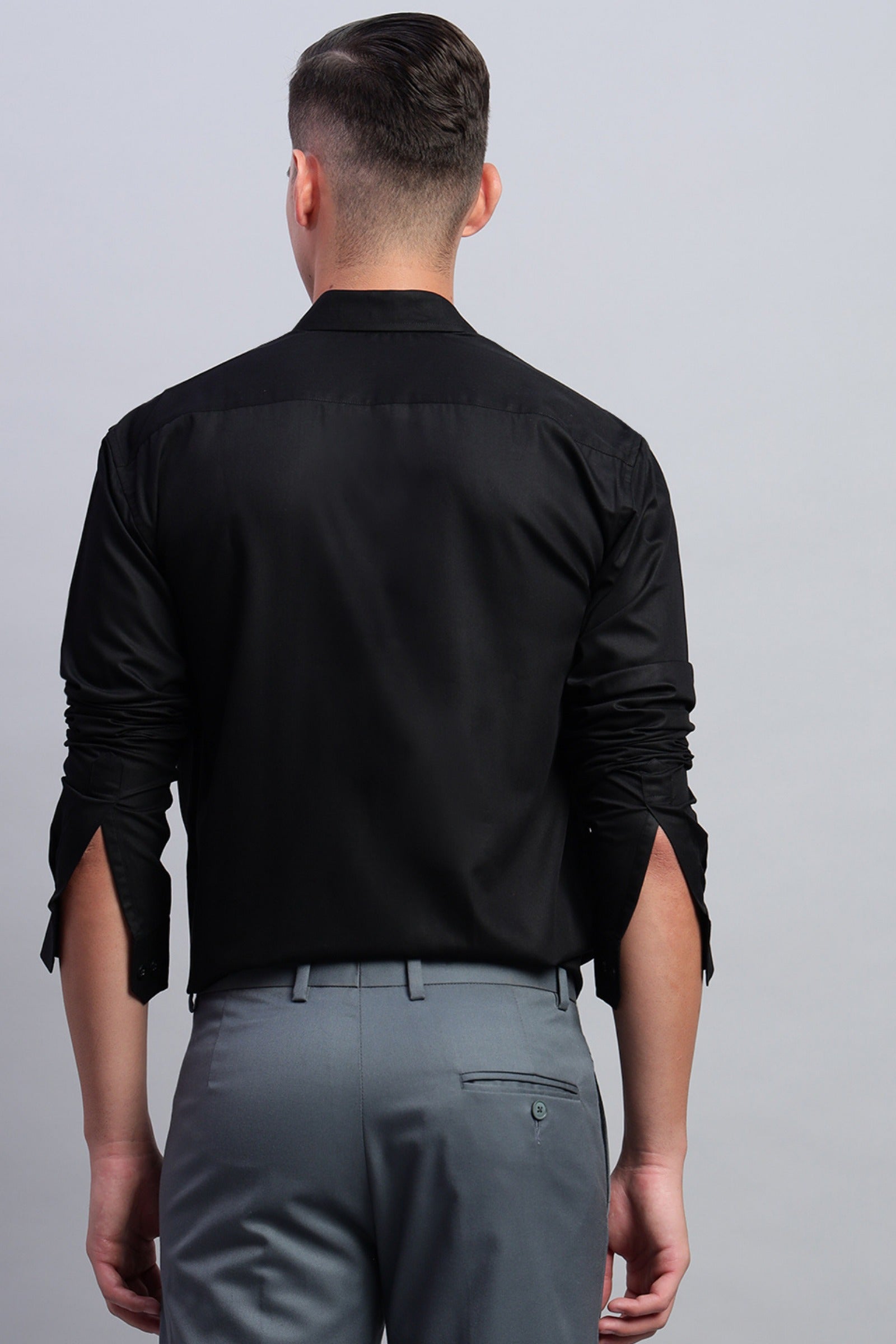 Black Cotton Satin Shirt