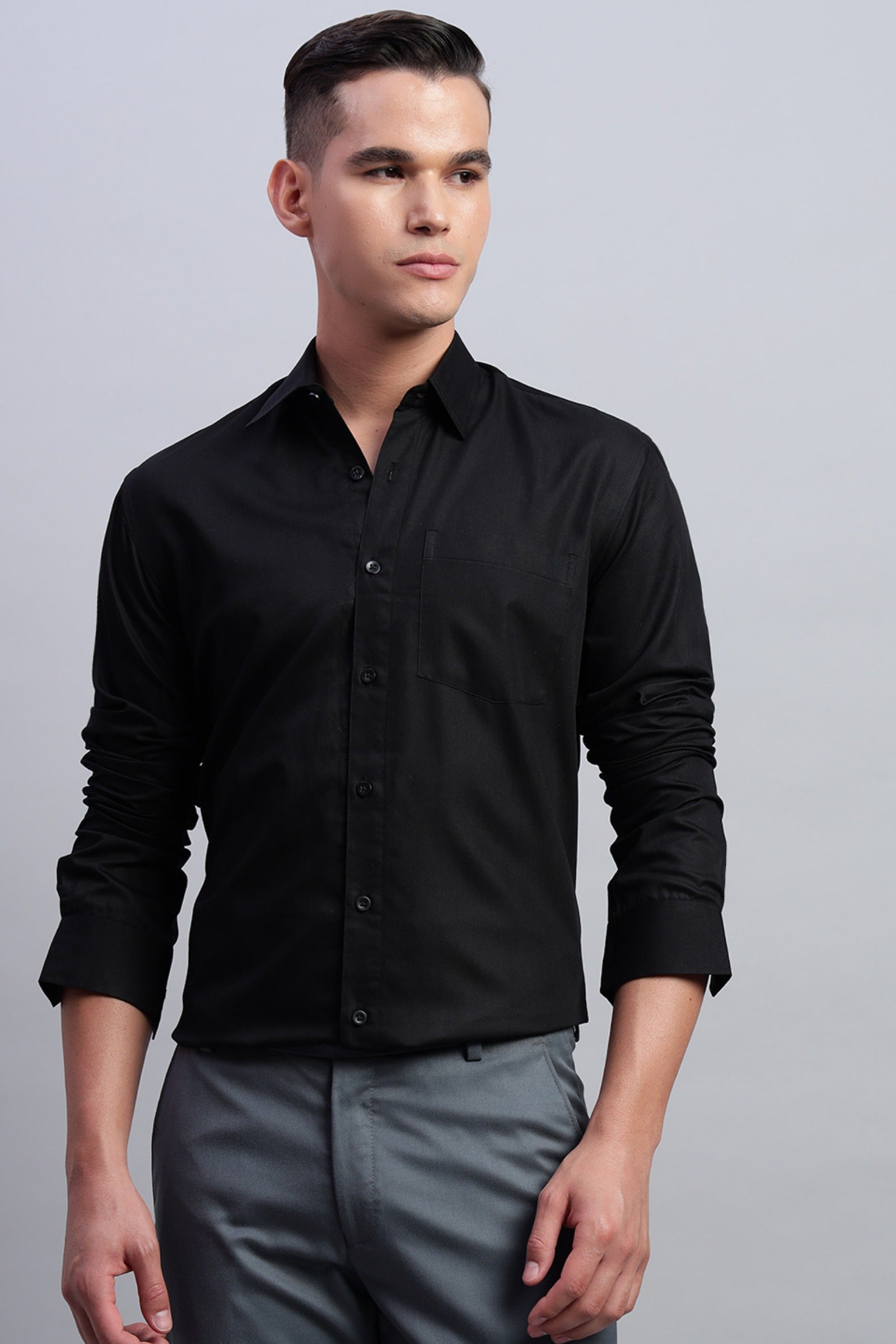 Black Cotton Satin Shirt