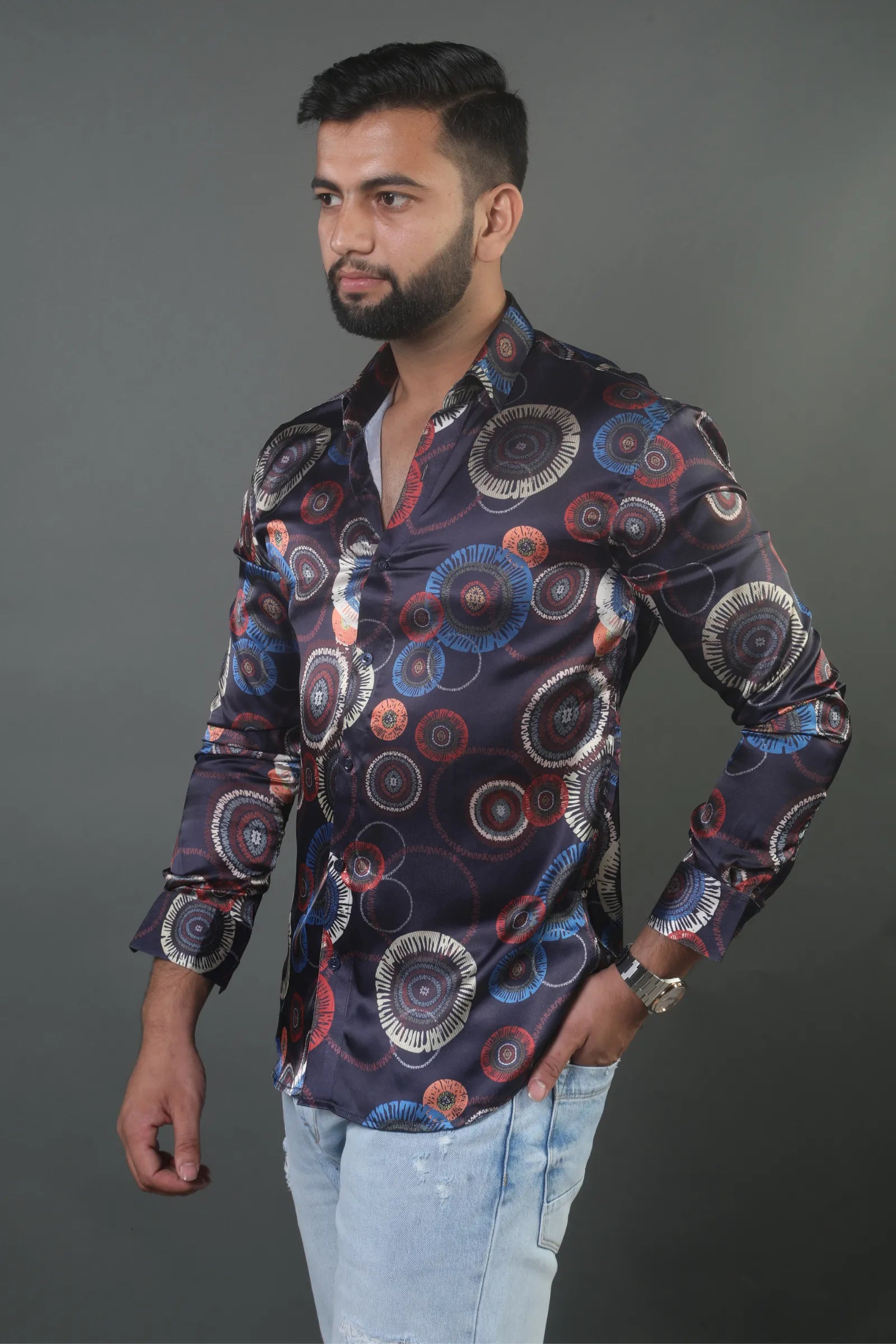 Geometric Printed Satin Shirt