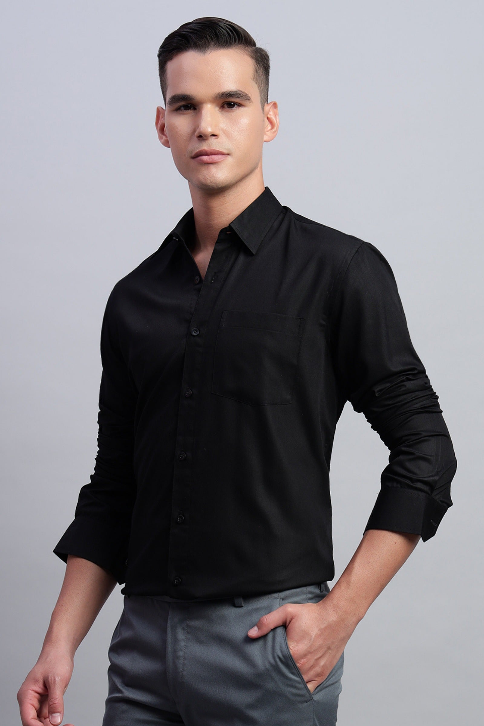 Black Cotton Satin Shirt