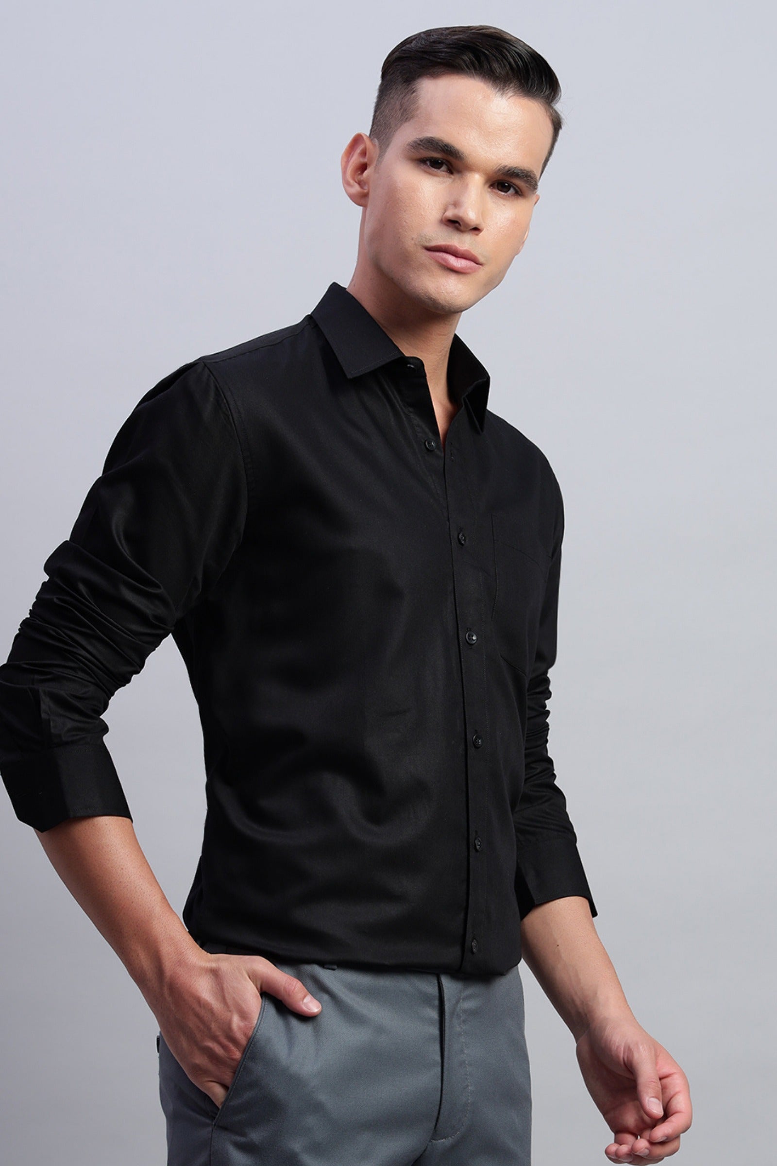 Black Cotton Satin Shirt