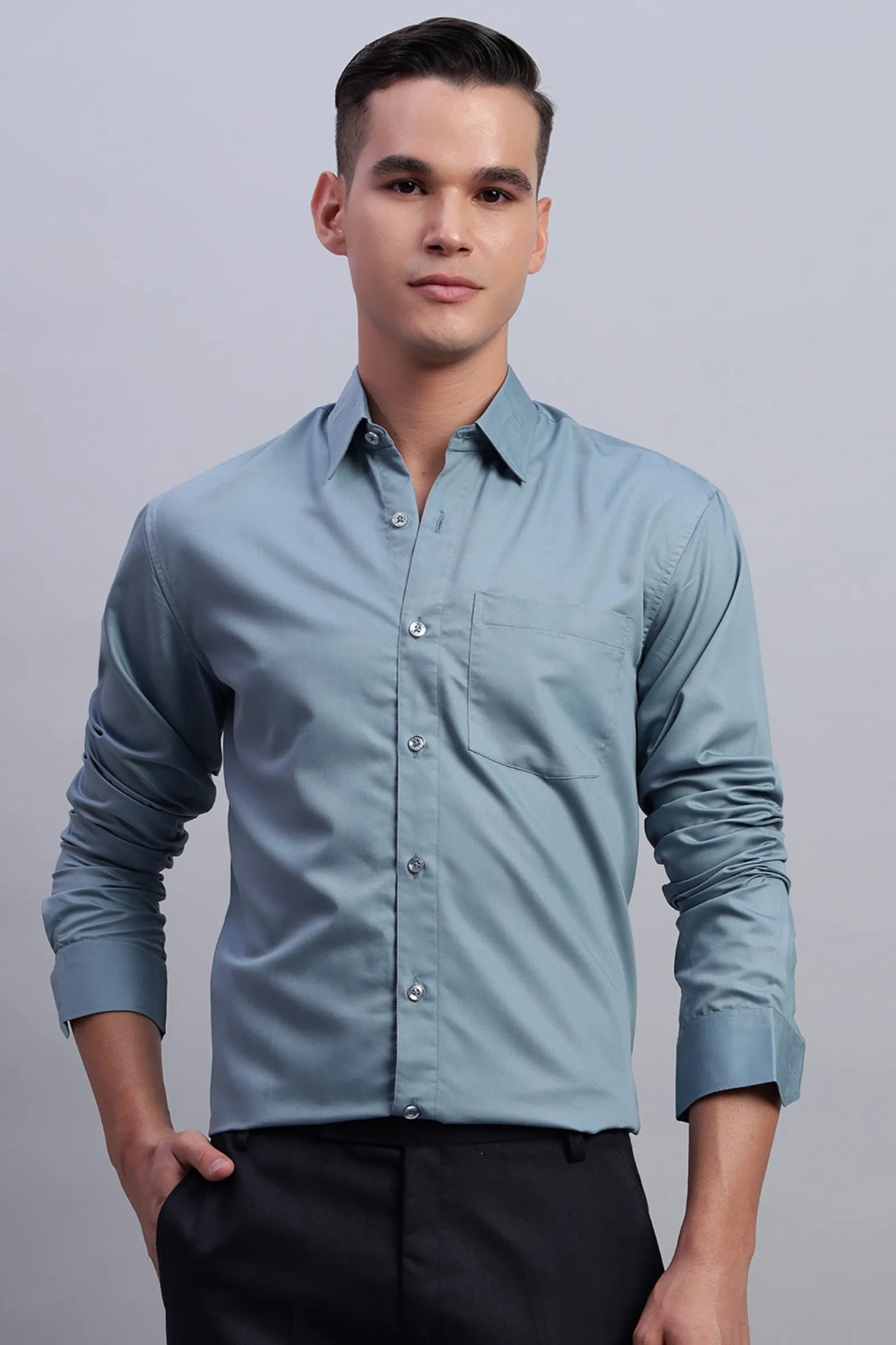 Cyan Blue cotton Satin Shirt