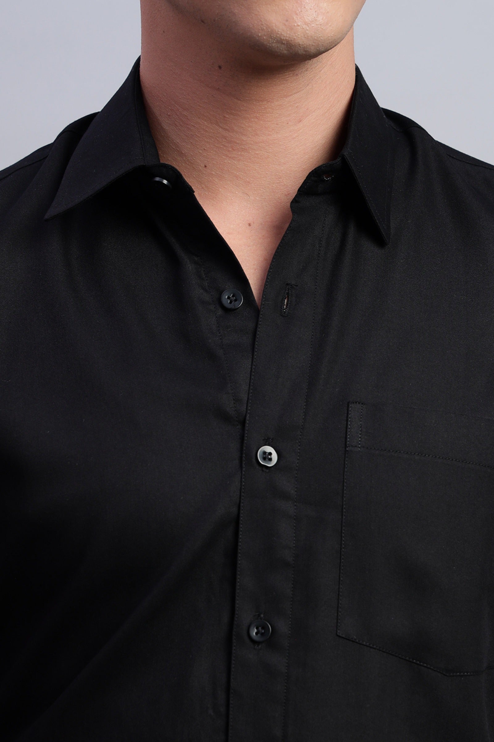 Black Cotton Satin Shirt