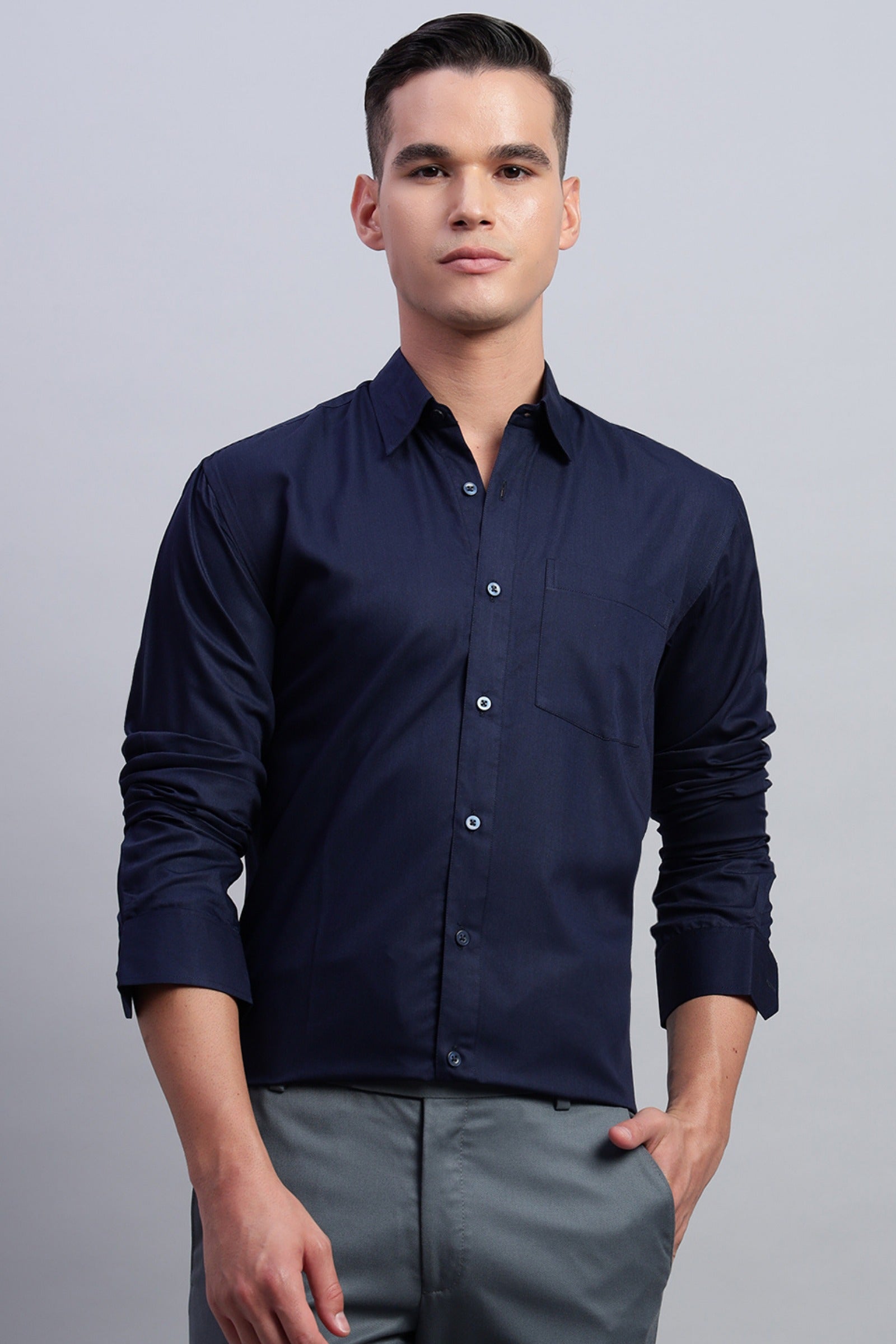 Blue Cotton Satin Shirt