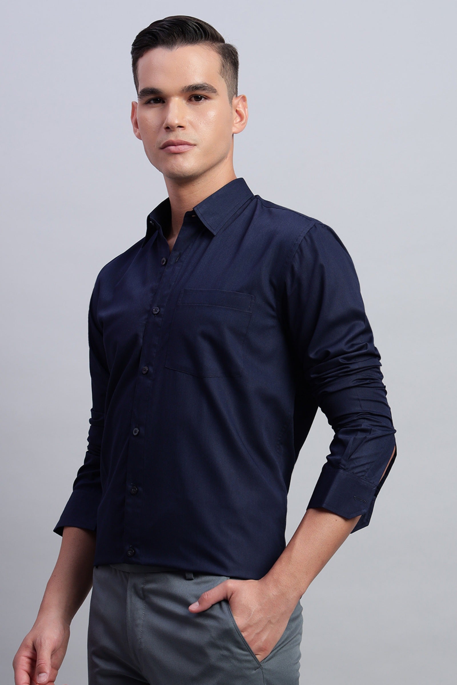 Blue Cotton Satin Shirt