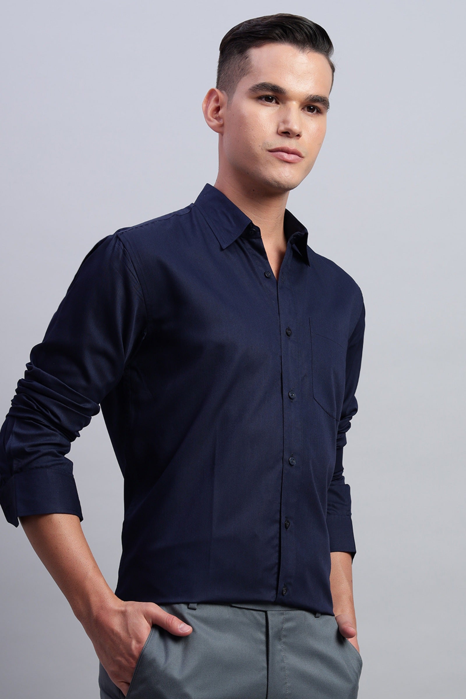 Blue Cotton Satin Shirt