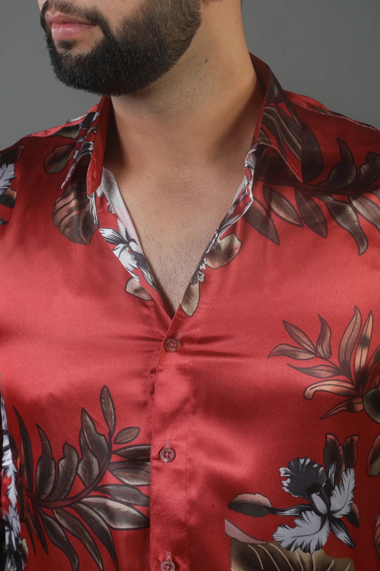 Red Leaf Printed Satin Shirt