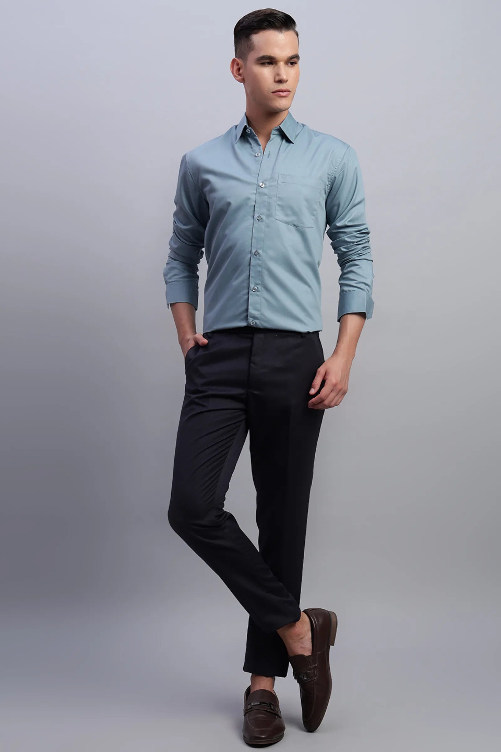 Cyan Blue cotton Satin Shirt