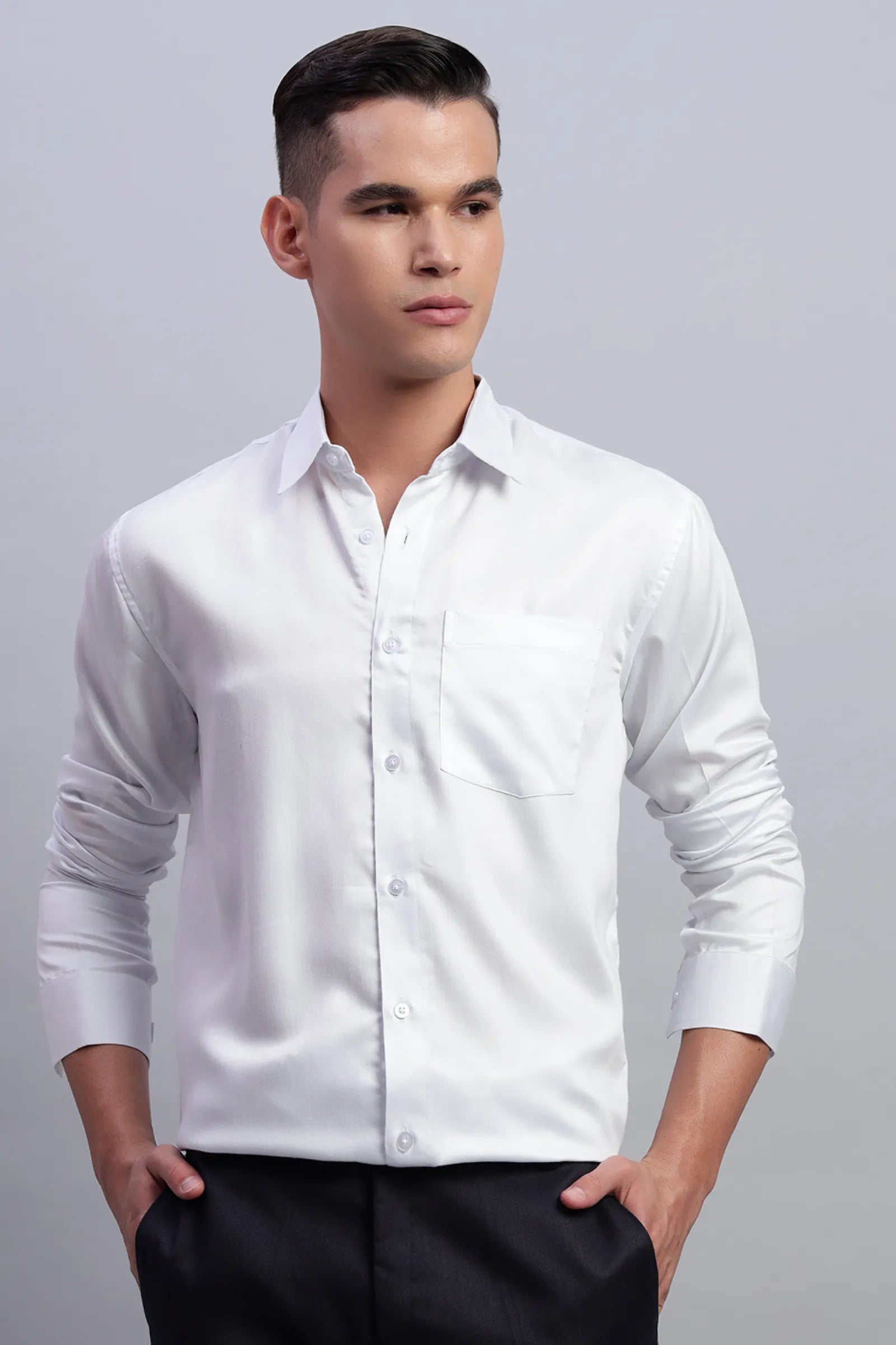 White Cotton Satin Shirt