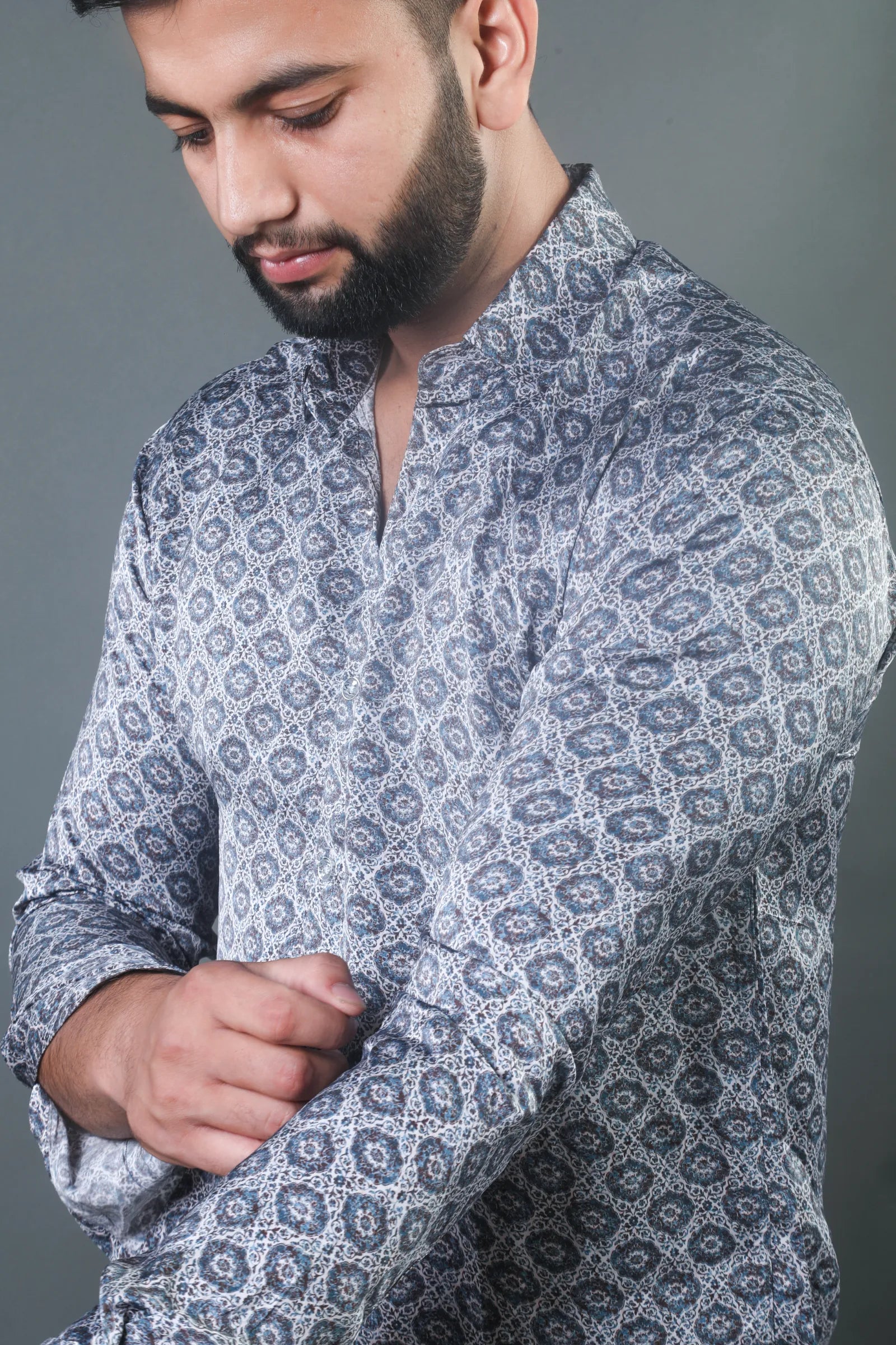 Geometric Jaal Digital Printed Cupro Silk Shirt