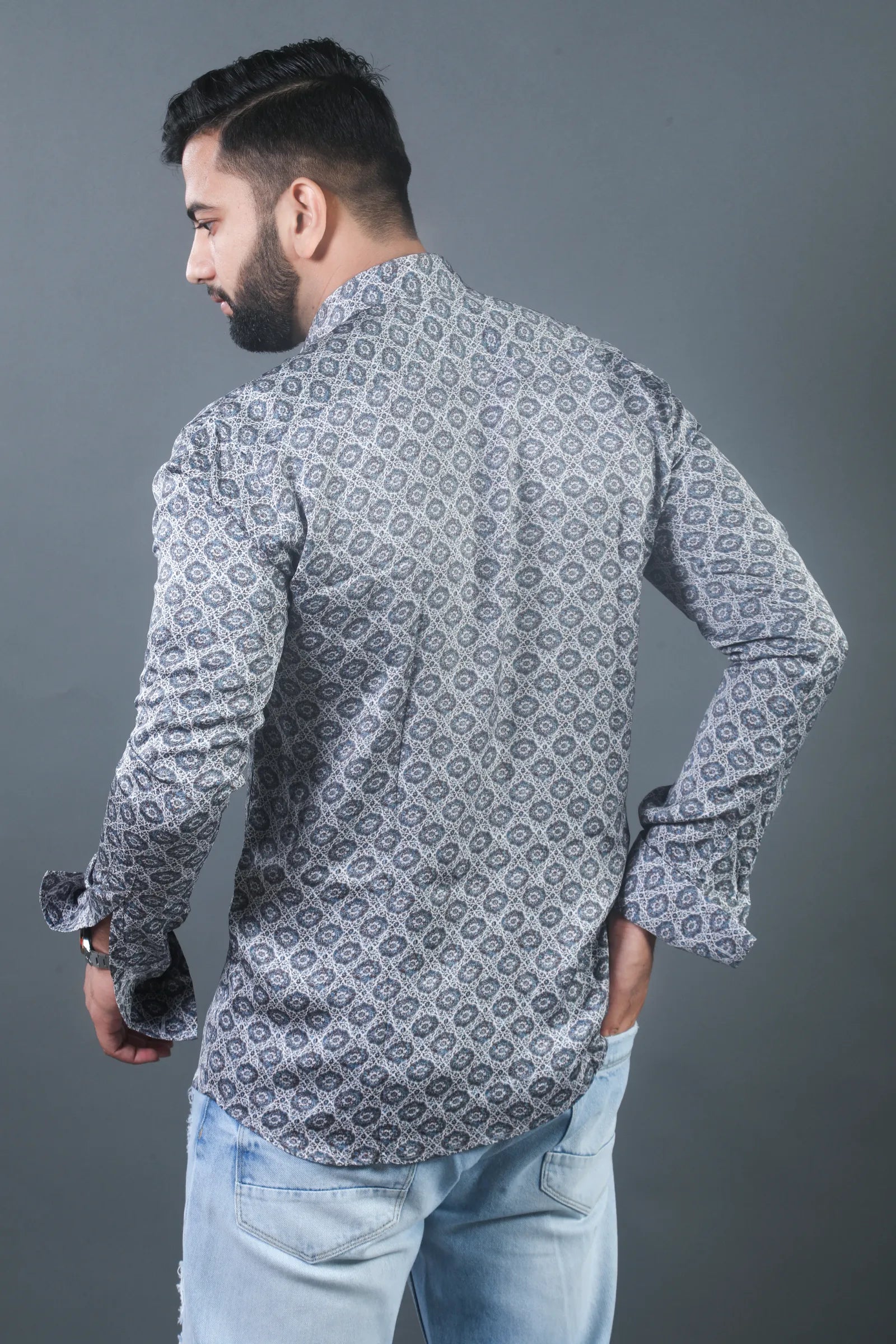 Geometric Jaal Digital Printed Cupro Silk Shirt