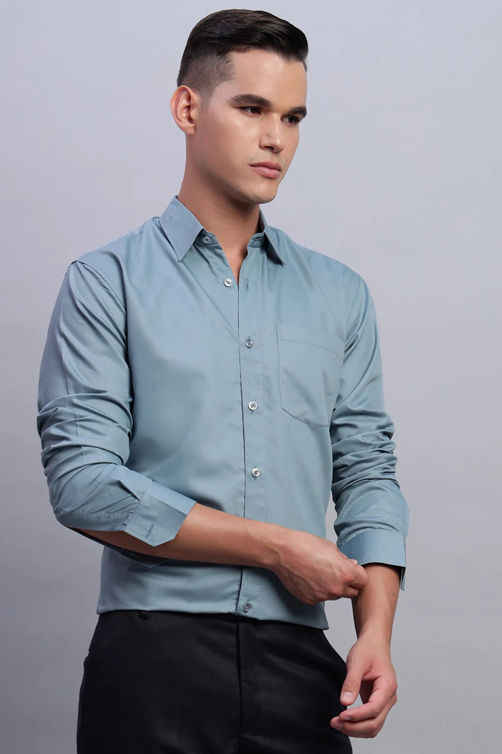 Cyan Blue cotton Satin Shirt