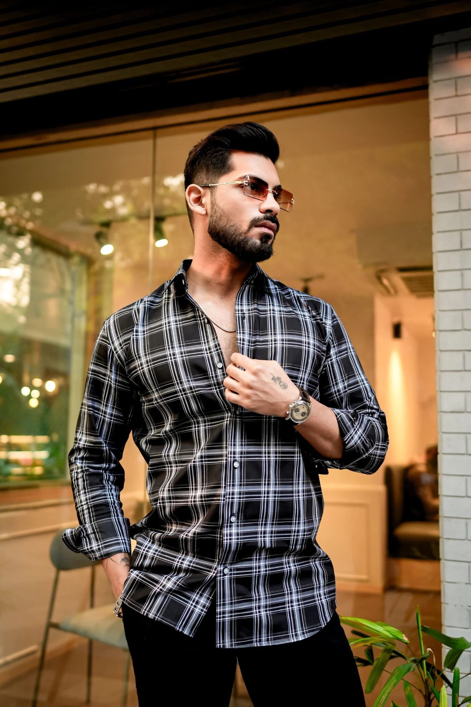 Black & White Check Premium Cotton Shirt