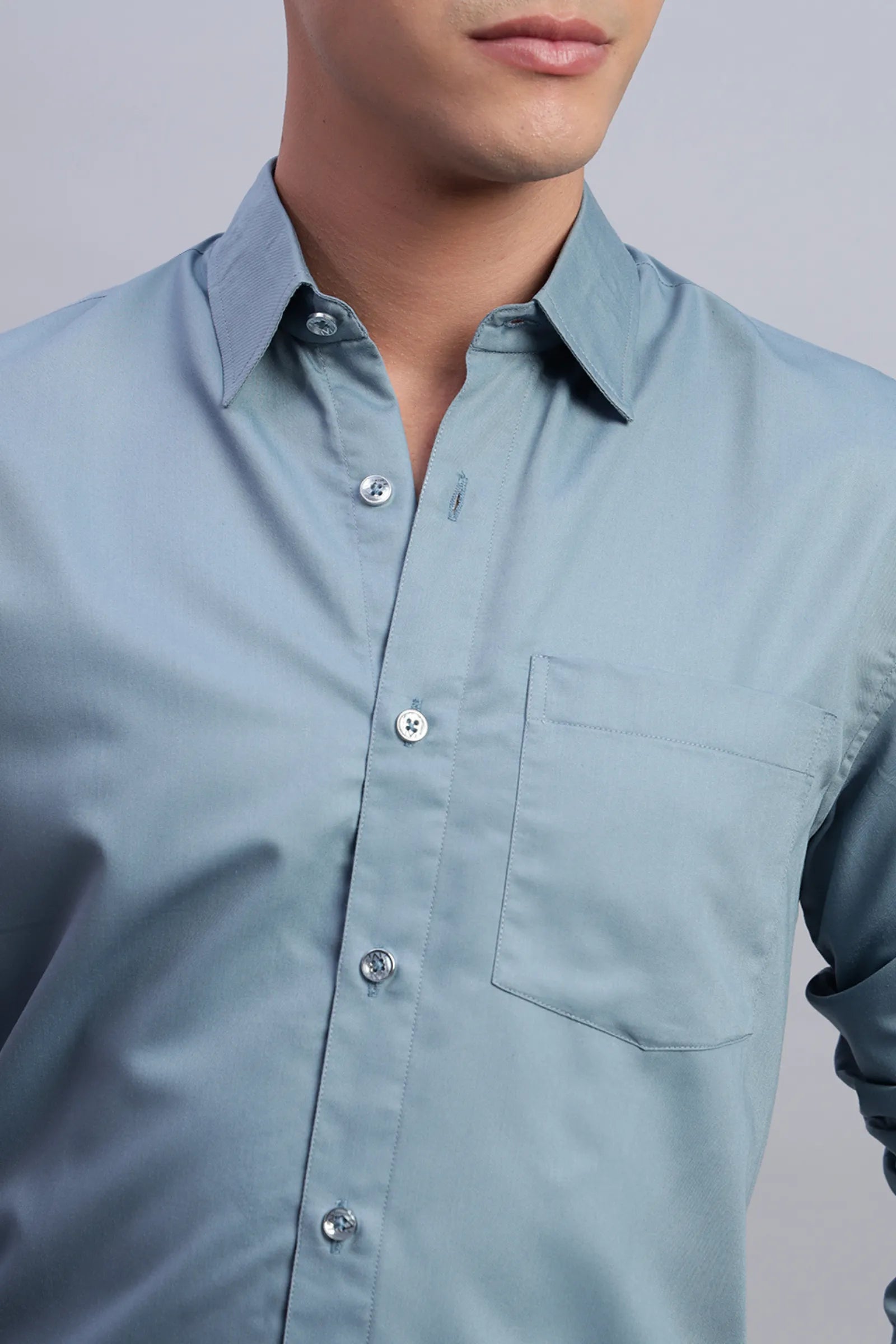 Cyan Blue cotton Satin Shirt