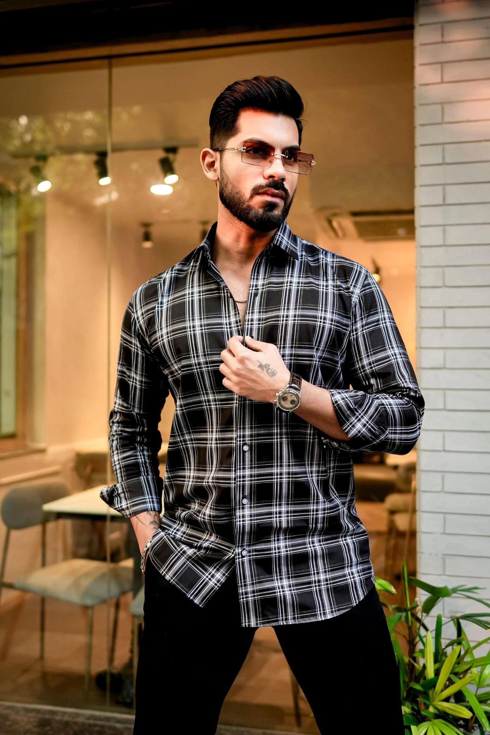 Black & White Check Premium Cotton Shirt