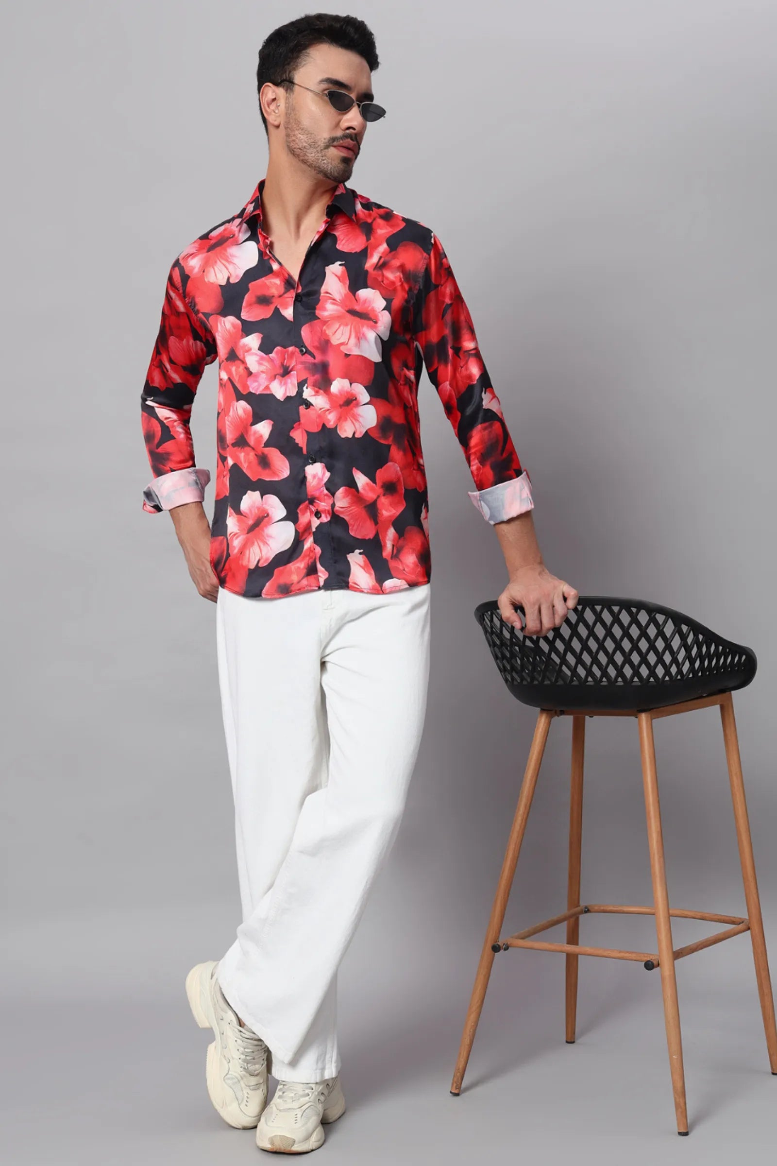 Red & Black Flower Printed Shirt