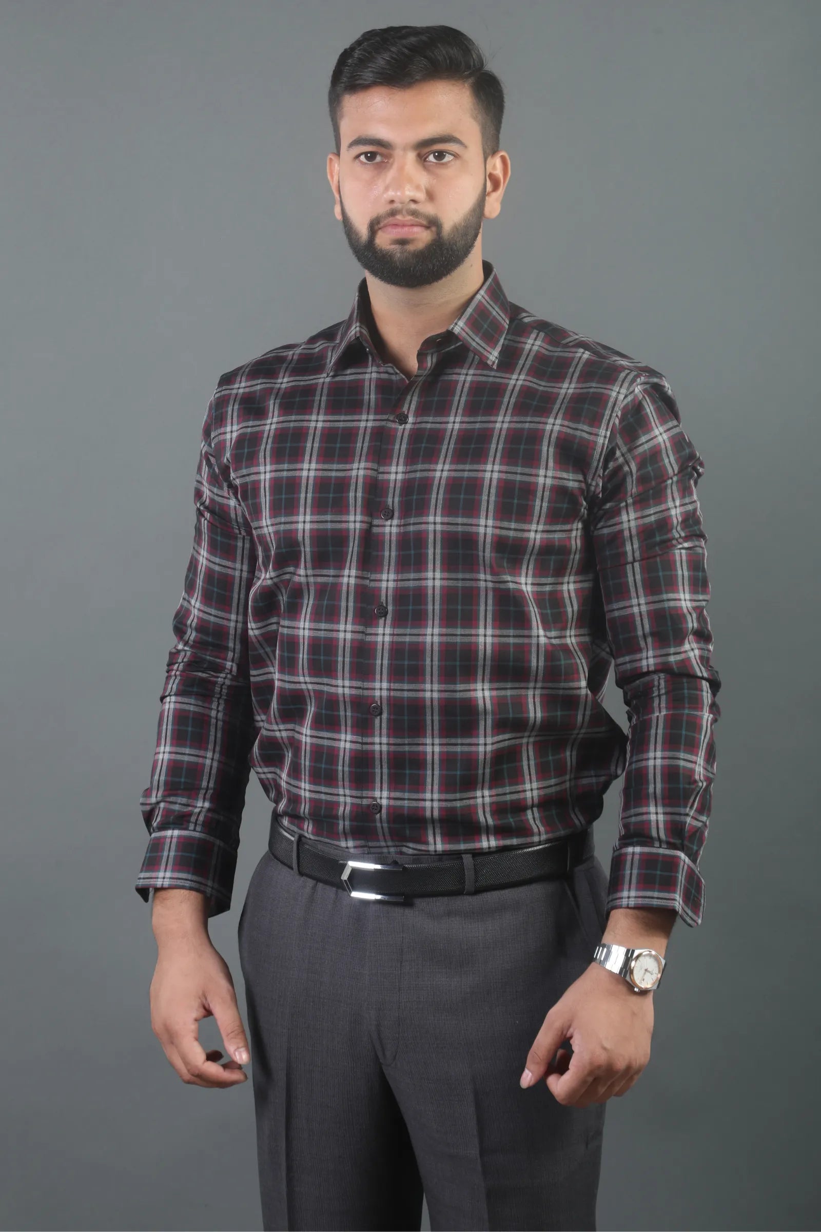 Black & Red Gradient Check Premium Cotton Shirt