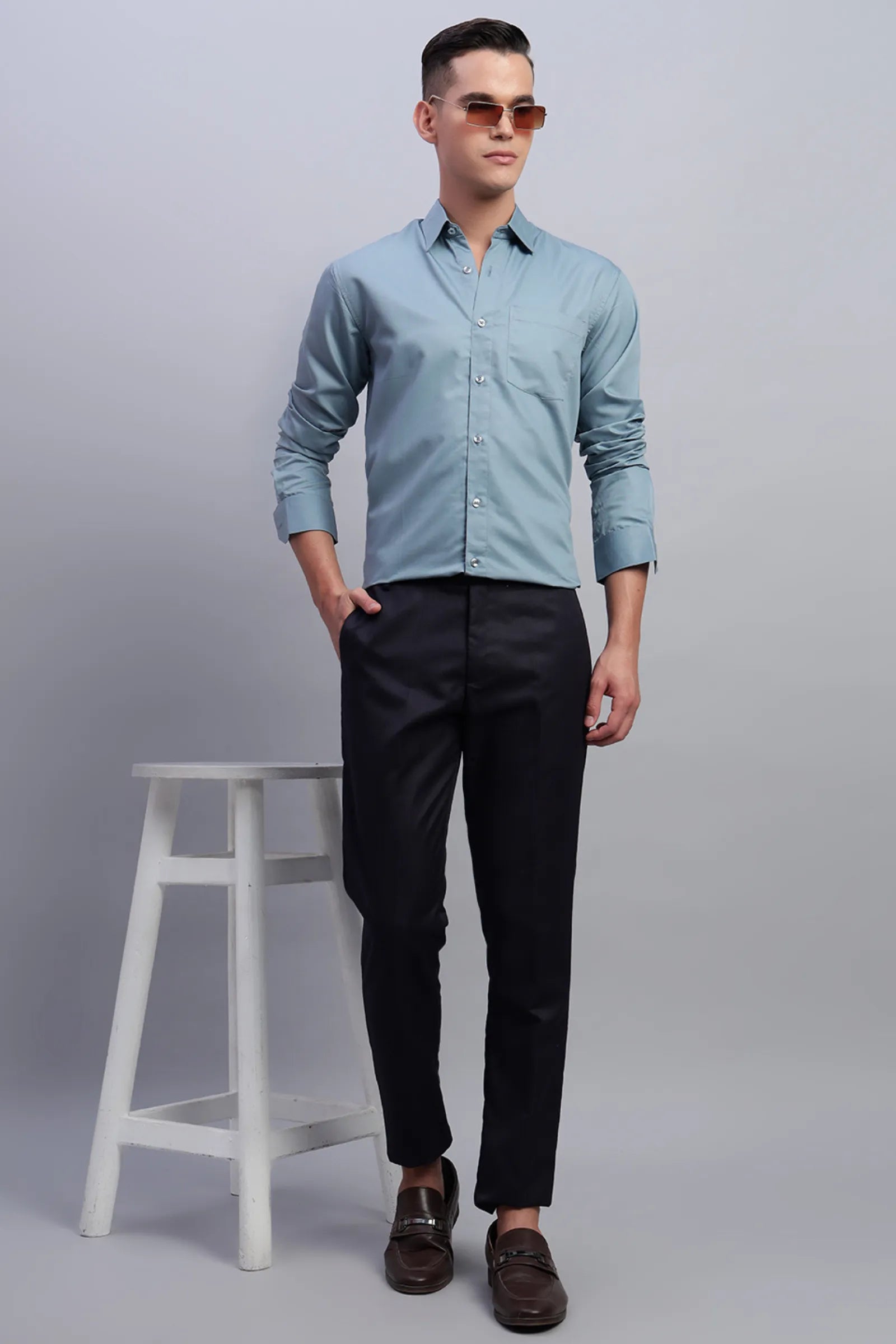 Cyan Blue cotton Satin Shirt