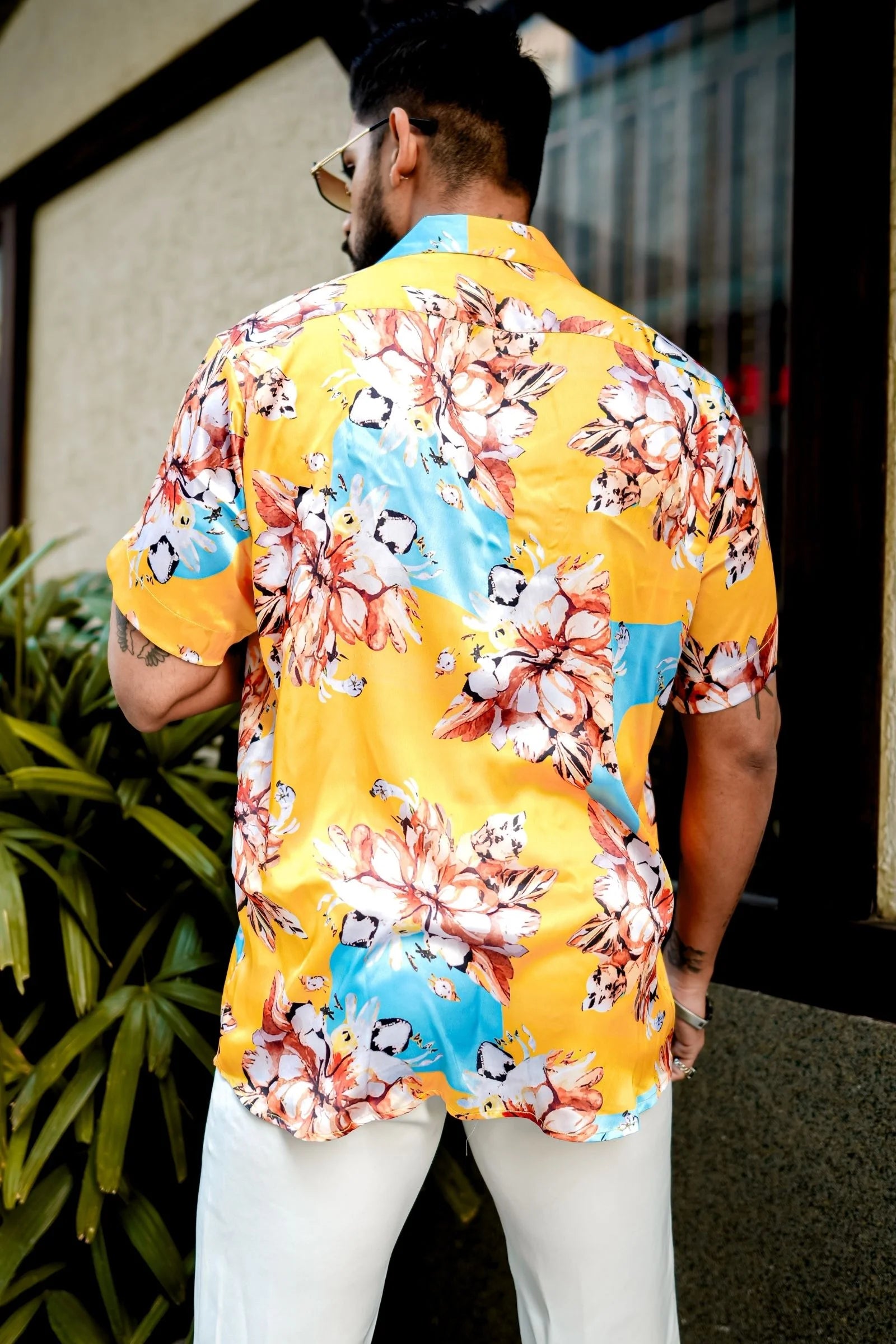 Yellow Flower Printed Satin Shirt