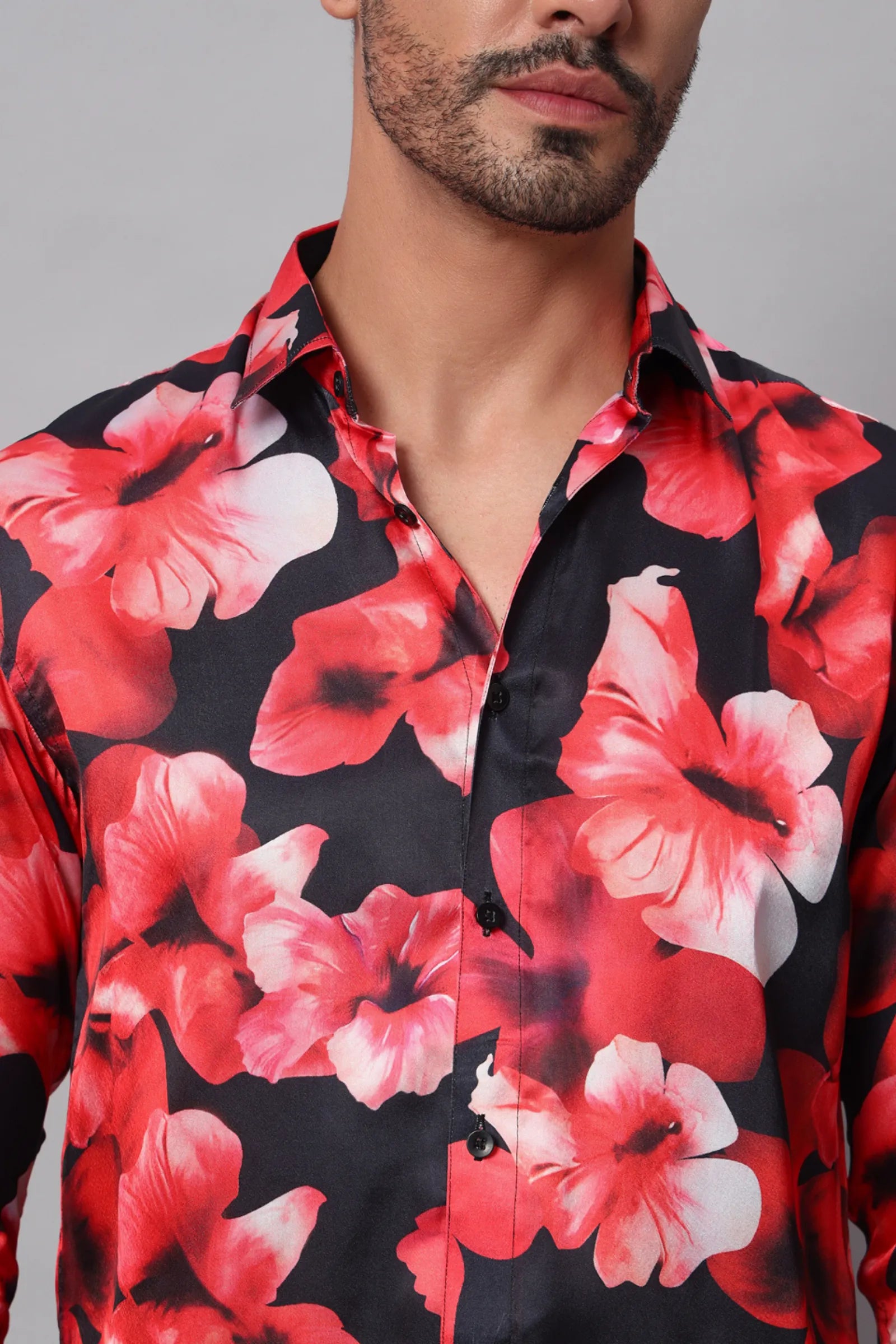 Red & Black Flower Printed Shirt