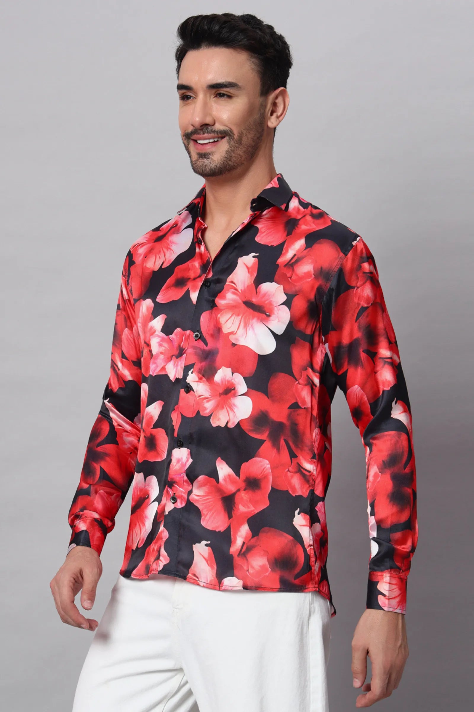 Red & Black Flower Printed Shirt